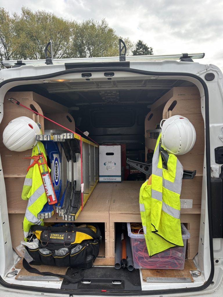 Engineers tidy van